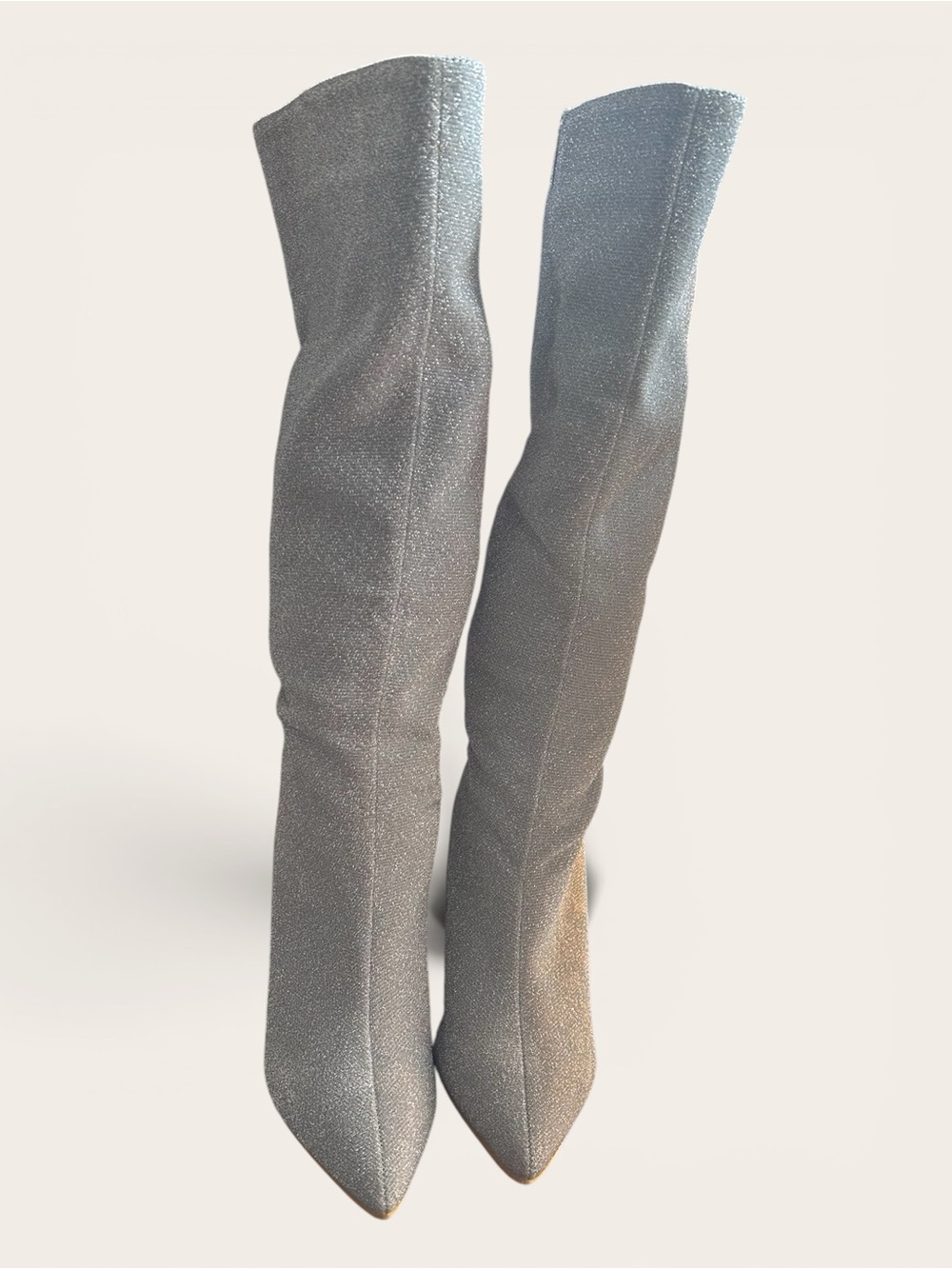 Silver Glitter Over-the-Knee Pointed-Toe Women's Boots